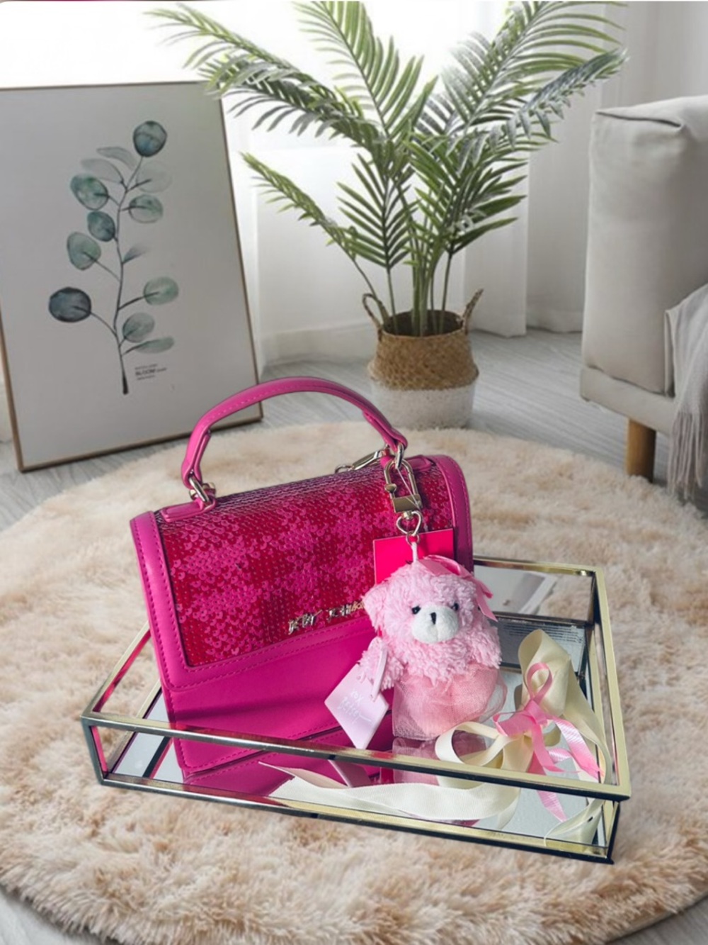 🆕🧸Betsey Johnson Sequin Top Carry Convertible Bag & Bear Charm NWT
